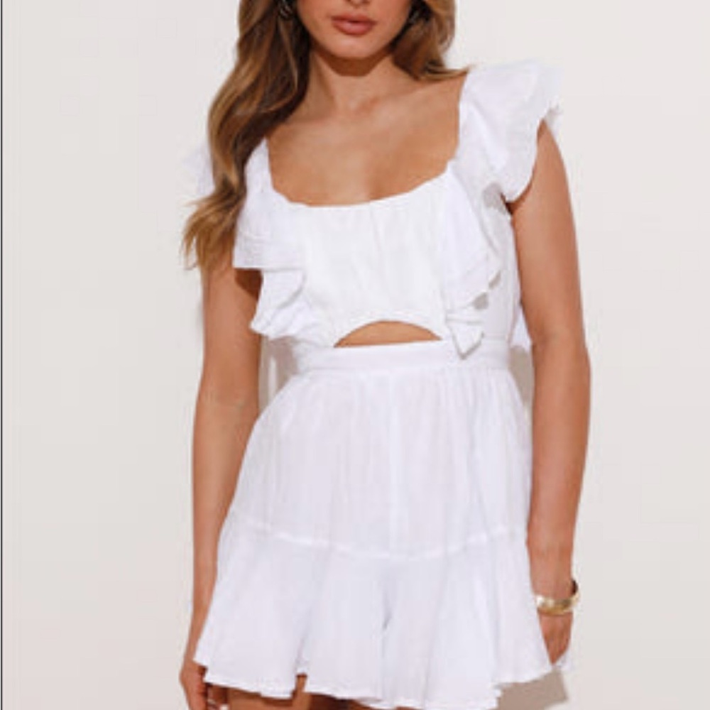 White Ruffled Romper - Hello Molly ‘Love Tropic Romper’